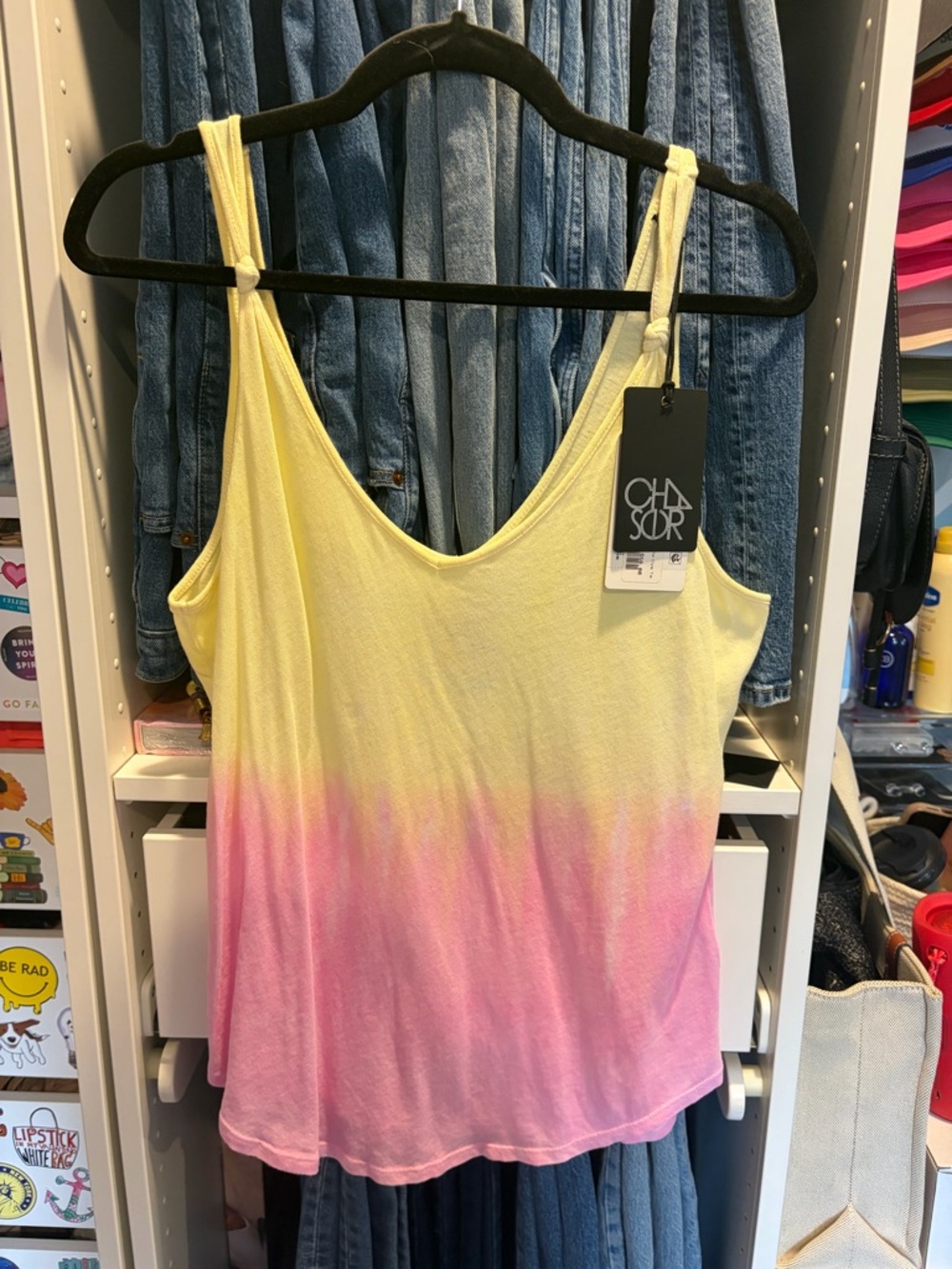 Chaser Yellow to Pink Ombre Knot Strap Tank